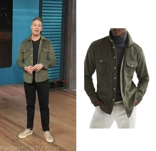 access hollywood, green cord shirt jacket, jason kennedy