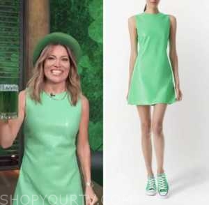 kit hoover, access daily, green leather shift dress