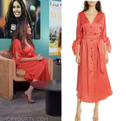 Access Daily: March 2023 Lisa Guerrero's Red Satin Tie Sleeve Midi ...