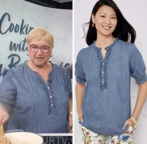 lidia bastianich, denim top, access daily