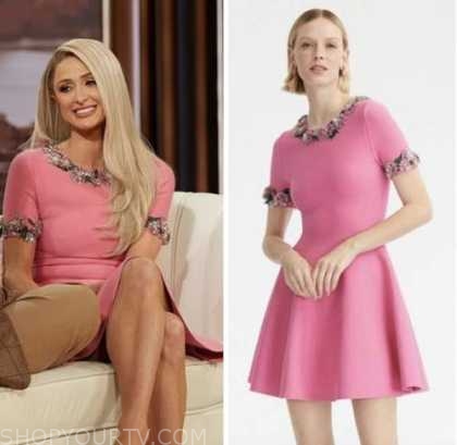 paris hilton, drew barrymore show, pink dress