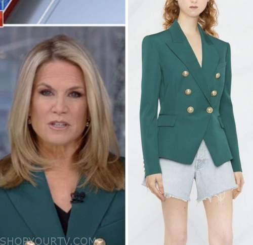 the story, teal green double breasted blazer, fox news fashion, martha maccallum