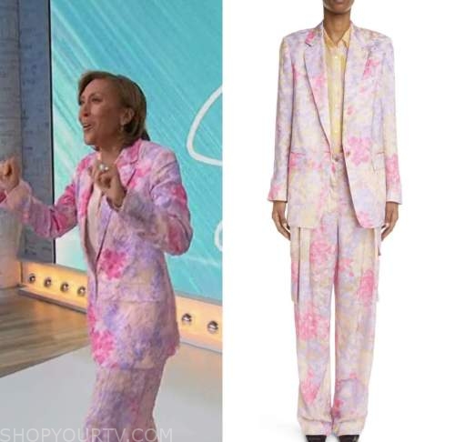 robin roberts, sherri, pink and purple floral blazer and pant suit