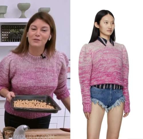 gail simmons, the rachael ray show, pink dip dye sweater