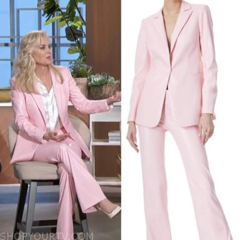 eileen davidson, the talk, pink leather blazer and pant suit