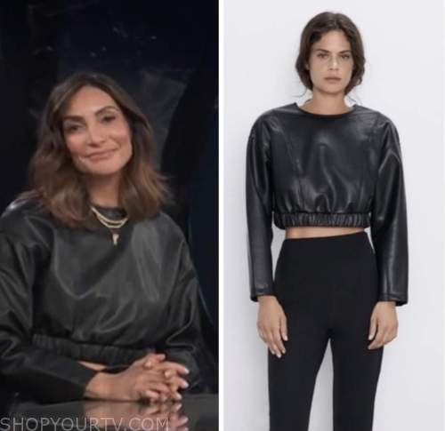 E! news, courtney lopez, black leather crop top