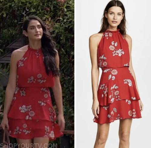ariel frenkel, the bachelor, red floral halter dress