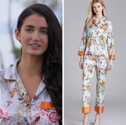 ariel frenkel, the bachelor, blue floral satin pajama set
