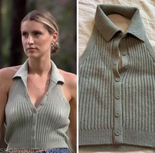 kaity biggar, the bachelor, green ribbed knit polo top