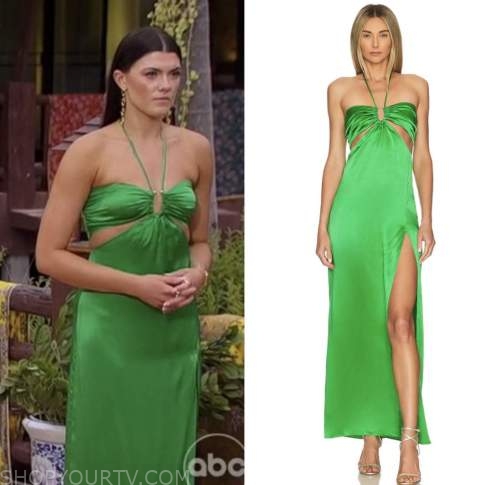 the bachelor, green halter dress gown, gabi elnicki