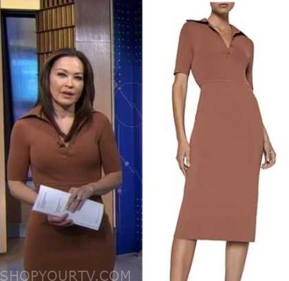 good morning america, eva pilgrim, brown knit polo dress