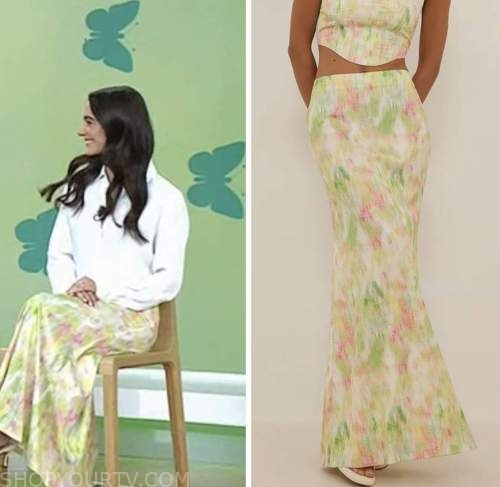 olivia perez, the today show, satin printed maxi skirt