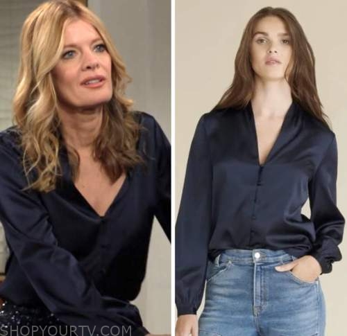 michelle stafford, phyllis newman, the young and the restless, navy blue silk blouse