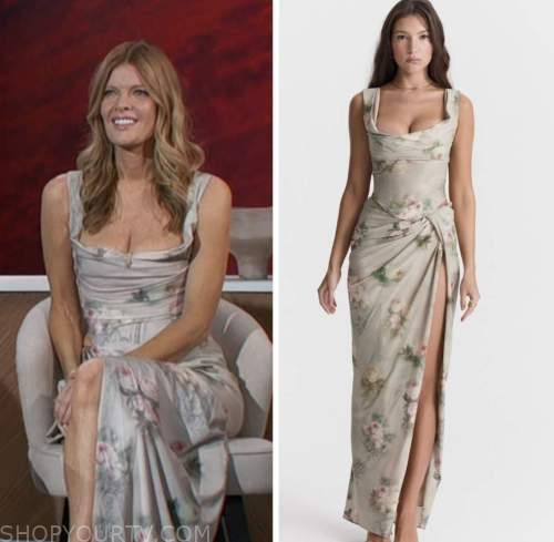 the talk, michelle stafford, silver floral corset top and skirt dress