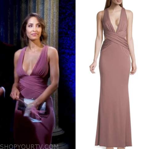 christel khalil, lily winters, the young and the restless, pink cross cross gown dress