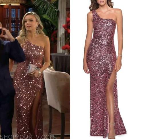 abby newman, melissa ordway, the young and the restless, pink sequin one-shoulder dress gown