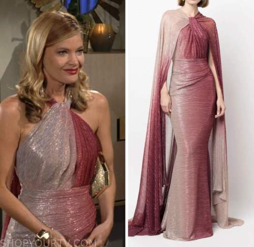 phyllis newman, michelle stafford, the young and the restless, metallic ombre cape dress gown