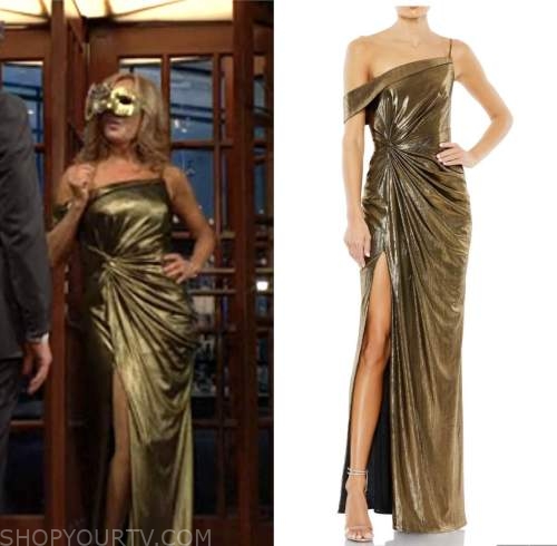 lauren fenmore baldwin, tracey bregman, the young and the restless, gold metallic asymmeric dress gown