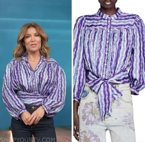 access hollywood, purple floral striped blouse, kit hoover