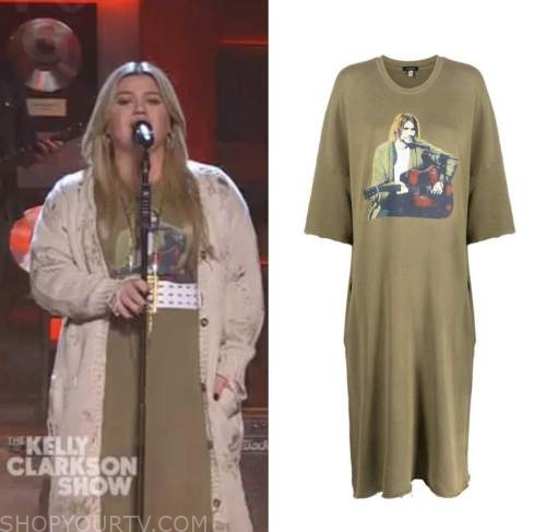 the kelly clarkson show, kelly clarkson, kurt cobain green t-shirt dress