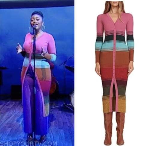samara joy, pink striped cardigan sweater dress, tamron hall show