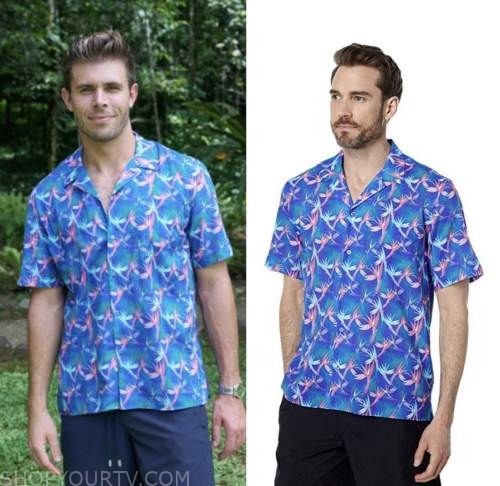 zach shallcross, the bachelor, blue printed shirt