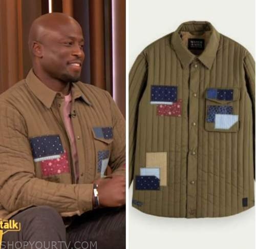 Akbar Gbajabiamila, drew barrymore show, green quilted patchwork jacket