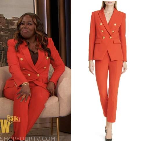 sheryl underwood, red blazer and pant suit, drew barrymore show