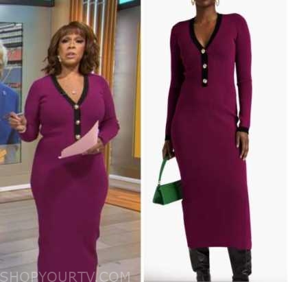 CBS Mornings: March 2023 Gayle King's Magenta Knit Contrast Trim Midi ...