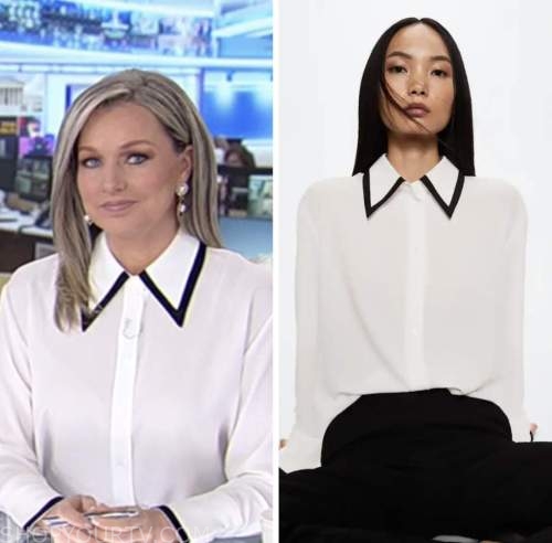 america's newsroom, white contrast trim shirt, sandra smith