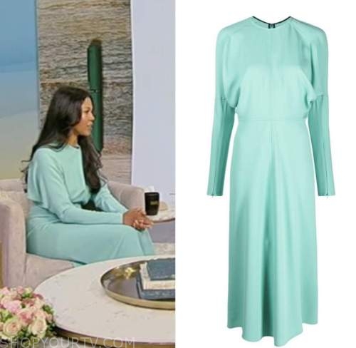 amerie, tamron hall show, aqua blue dolman midi dress