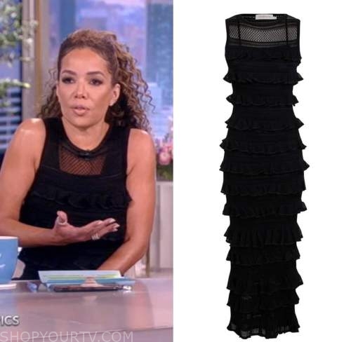 sunny hostin, black frill ruffle knit dress, the view