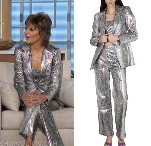 lisa rinna, the talk, silver metallic snakeskin pant suit