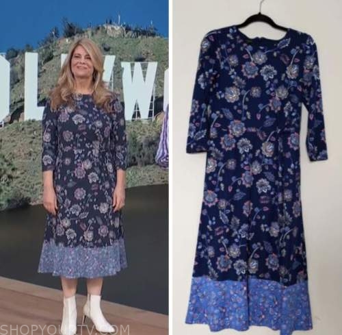 lisa whelchel, blue floral paisley midi dress, access daily