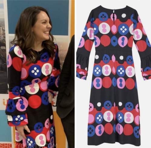 laura tobin, good morning britain, button print midi dress