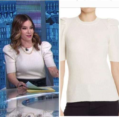 good morning america, ivory puff sleeve sweater top, rebecca jarvis