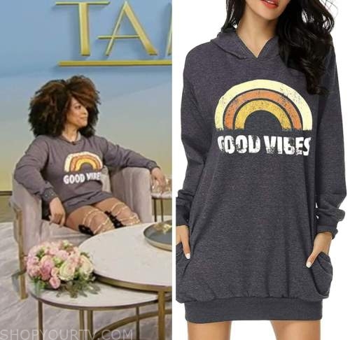 kim fields, grey good vibes hoodie dress, tamron hall show