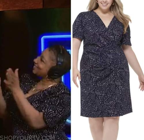 deja vu, live with kelly and ryan, navy blue printed wrap dress