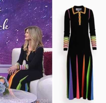 Kyra Sedgwick, the today show, black rainbow polo knit dress, hoda and jenna