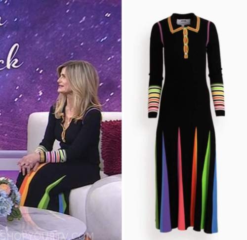 Kyra Sedgwick, the today show, black rainbow polo knit dress, hoda and jenna