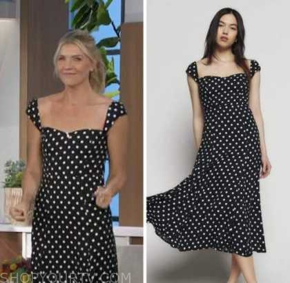 amanda kloots, the talk, black polka dot midi dress
