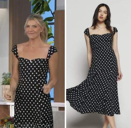 amanda kloots, the talk, black polka dot midi dress