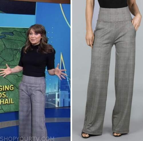 ginger zee, good morning america, grey plaid pants