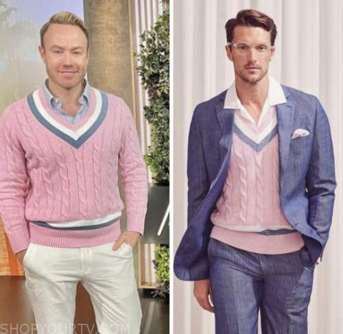 access daily, paul zahn, pink cable knit sweater
