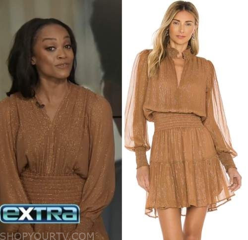 extra, rachel lindsay, metallic brown mini dress