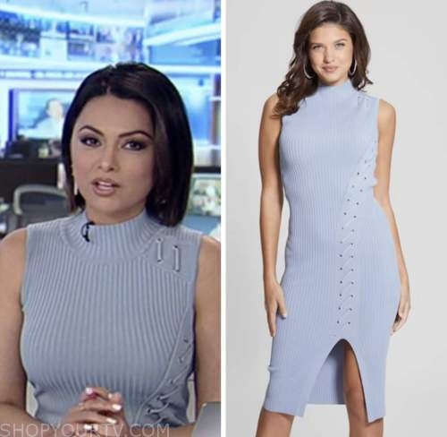 Aishah Hasine, america's newsroom, fox news fashion, blue ribbed knit lace-up dress