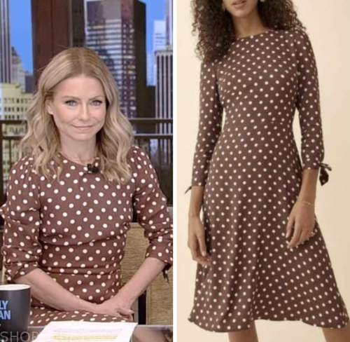 live with kelly and ryan, kelly ripa, brown polka dot dress