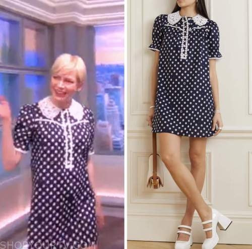 michelle williams, the view, navy polka dot lace collar mini shift dress