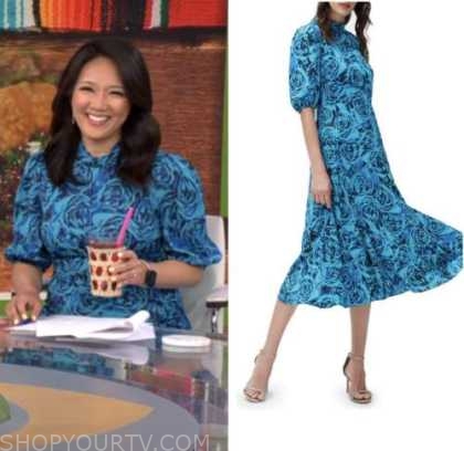 CBS Mornings: April 2023 Nancy Chen's Blue Rose Floral Print Dress ...