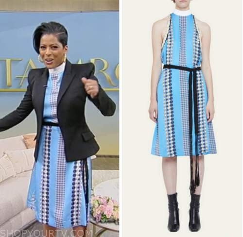 Tamron Hall Show: April 2023 Tamron Hall's Blue Silk Printed Top and ...